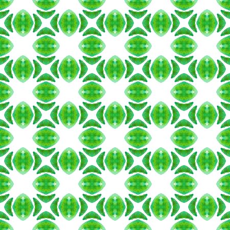Ethnic Surface. Hand Drawn Painted. Aztec, Navajo, American, Cherokee  Seamless Pattern. Traditional Graphic. Tribal Linen. Green, Lime, Mint Pattern. Graphic Watercolor.の写真素材