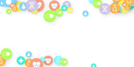 Pharmacy Background. Clinic Backdrop. Random Fall Health Care Icon. Medical Concept. Pharmaceutic Symbols. Colorful Circle Elements on White. Medicine Template. Layout Technology Vector Illustration.のイラスト素材