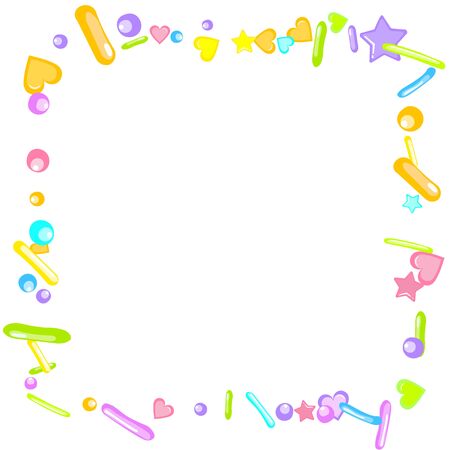 Sprinkles grainy. Cupcake donuts, dessert, sugar, bakery background. Sweet confetti on white chocolate glaze background. Vector Illustration sprinkles holiday designs, party, birthday, invitation.のイラスト素材