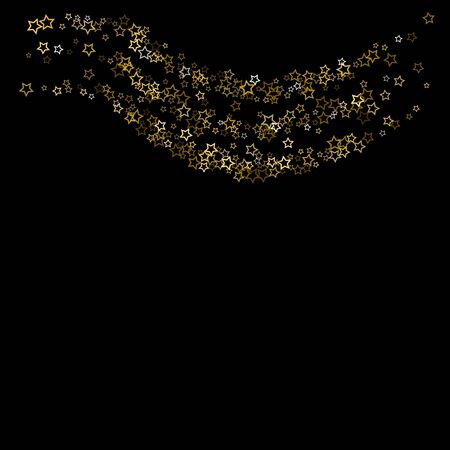 Gold Glitter Stars. Luxury Shiny Confetti. Scattered little sparkle. Flash glow silver, elements. Random magic tiny light. Gold stellar fall black background. New Year, Christmas Vector illustration.のイラスト素材