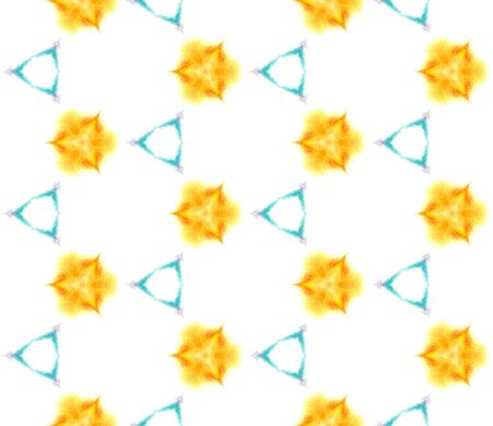 Traditional Graphic Hand Drawn Painted.  Talavera, Tunisian, Turkish, Arab Seamless Pattern. Tribal Texture. Folklore Folk Home Decor. Green, Orange Watercolor. Graphic Design.の写真素材