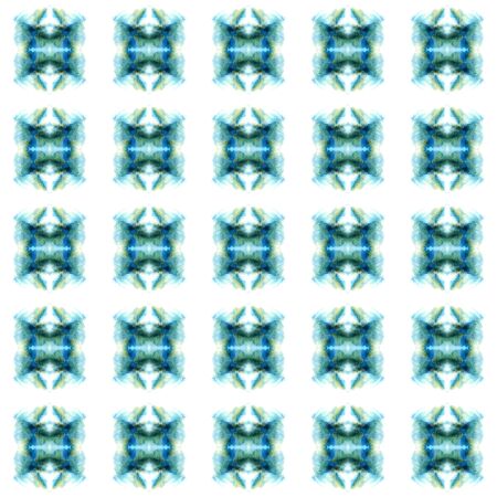 Geo Art. Endless Repeat Painting.  Paint Texture, Shibori, Staining Ornament. Blue, Green, Lime, Mint Traditional Summer Old Textile. Medallion Stripes Element.の写真素材