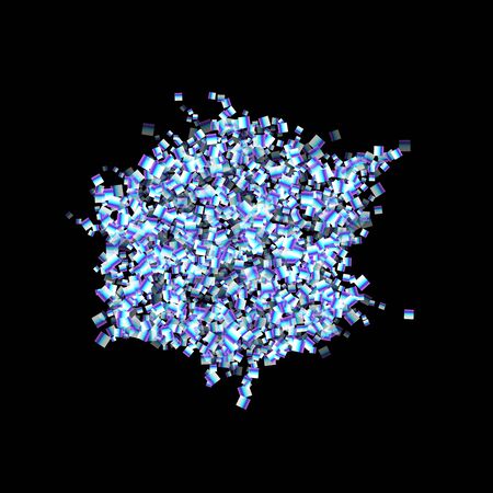 Iridescent rectangle, shiny confetti. Rainbow Scattered little sparkling, glitter sequin. Random falling paillettes, spangle, square elements black background. New Year Christmas Vector illustration.のイラスト素材