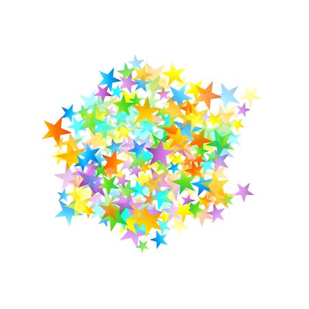 Rainbow Festive Confetti. Carnival Template. Colorful Star Falling. Beautiful Holidays Party. Little Tiny Multicolor Sprockets on White Background. Bright Vector Illustration.のイラスト素材