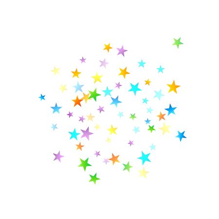 Rainbow Festive Confetti. Carnival Template. Colorful Star Falling. Beautiful Holidays Party. Little Tiny Multicolor Sprockets on White Background. Bright Vector Illustration.のイラスト素材