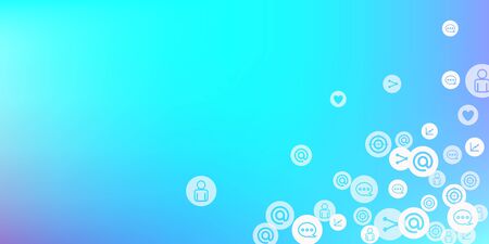 Social media marketing, Communication networking concept. Random icons social media services tags on color background. Comment, friend, like, share, target, message. Vector Internet concept.のイラスト素材