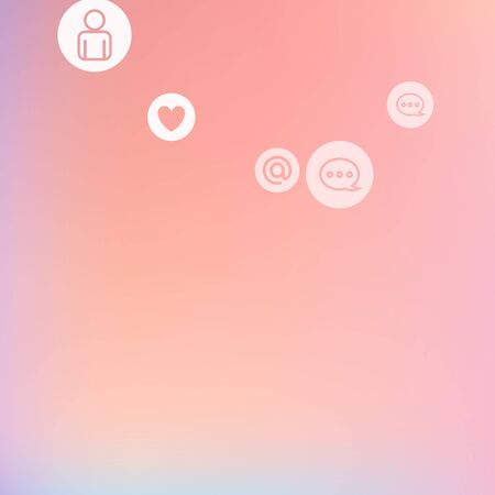Social media marketing, Communication networking concept. Random icons social media services tags on color background. Comment, friend, like, share, target, message. Vector Internet concept.のイラスト素材