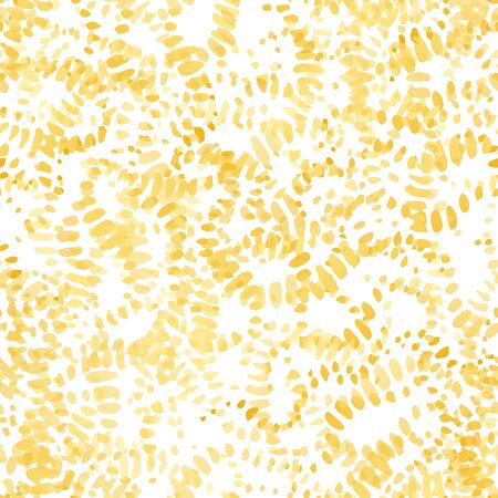 Blots Seamless Pattern. Fashion Concept. Distress Print. Yellow, Orange Illustration. Graffiti Surface Textile. Ink Stains. Spray Paint. Splash Blots. Artistic Creative Vector Background.のイラスト素材