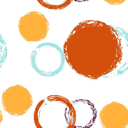 Cute Polka Dots. Vector Endless Repeat Print. Color Illustration. White Abstract Background With Watercolor Fall Chaotic Shapes. Simple Retro Surface. Chalk Brush Rounds, Confetti.のイラスト素材