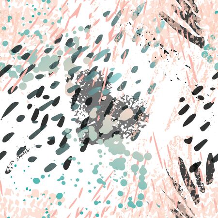 Texture Military. Fashion Concept. Distress Print. Pink, Mint Illustration. Glamour Surface Textile. Ink Stains. Spray Paint. Splash Blots. Artistic Creative Vector Background.のイラスト素材