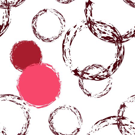 Black Brush Circle. Vector Seamless Pattern. Colorful Illustration. White Abstract Background With Watercolor Fall Chaotic Shapes. Grunge Soft Packaging. Chalk Brush Rounds, Confetti.のイラスト素材