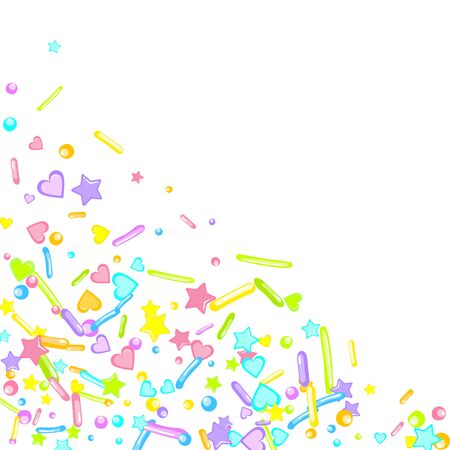 Sprinkles grainy. Cupcake donuts, dessert, sugar, bakery background. Sweet confetti on white chocolate glaze background.のイラスト素材