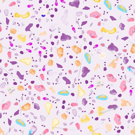 Terrazzo Texture Vector. Flooring Seamless Pattern. Floor Granite Textured. Stone, Rock, Marble Textile Background. Natural Pavement, Mosaic Template. Quartz, Pebble Tile. Design Interior Decor.のイラスト素材