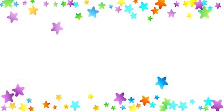 Rainbow Festive Confetti. Carnival Template. Colorful Star Falling. Beautiful Holidays Party. Little Tiny Multicolor Sprockets on White Background. Bright Vector Illustration.のイラスト素材