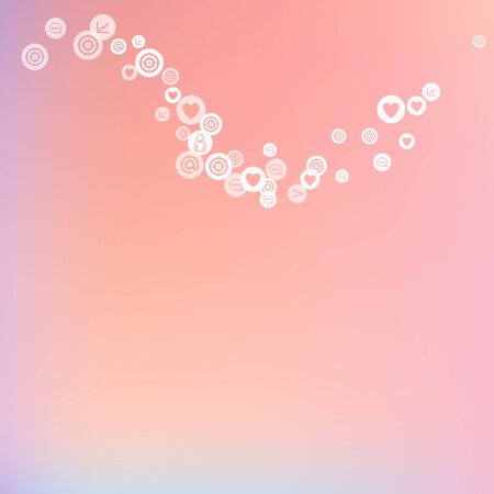 Social media marketing, Communication networking concept. Random icons social media services tags on color background. Comment, friend, like, share, target, message. Vector Internet concept.のイラスト素材