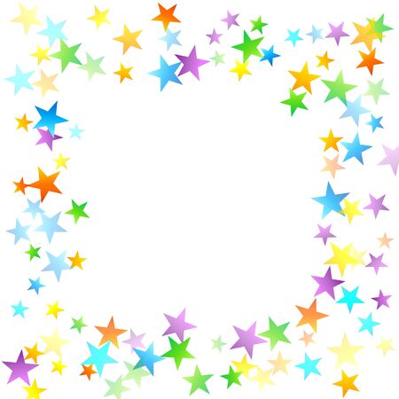 Rainbow Festive Confetti. Carnival Template. Colorful Star Falling. Beautiful Holidays Party. Little Tiny Multicolor Sprockets on White Background. Bright Vector Illustration.のイラスト素材