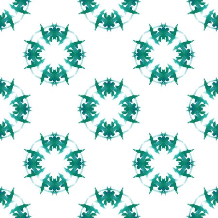 Traditional Surface. Endless Repeat Painting.  Russian, Celtic , Polish, Balto-Slavic Ornament. Ethnic Surface. Ethnic Linen. Blue, Green Print. Natural Mosaic.の写真素材