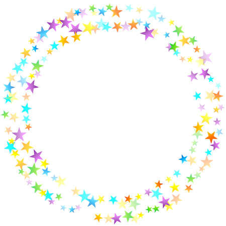 Rainbow Festive Confetti. Carnival Template. Colorful Star Falling. Beautiful Holidays Party. Little Tiny Multicolor Sprockets on White Background. Bright Vector Illustration.のイラスト素材