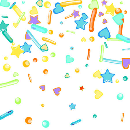 Sprinkles grainy. Cupcake donuts, dessert, sugar, bakery background. Sweet confetti on white chocolate glaze background. Vector Illustration sprinkles holiday designs, party, birthday, invitation.のイラスト素材