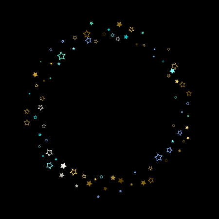 Stars Confetti. Gold, Blue stars, shiny confetti.
 Scattered little sparkling, glitter star. Random stellar falling on black background. New Year Christmas background. Vector illustration.のイラスト素材