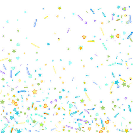 Sprinkles grainy. Cupcake donuts, dessert, sugar, bakery background. Sweet confetti on white chocolate glaze background. Vector Illustration sprinkles holiday designs, party, birthday, invitation.のイラスト素材