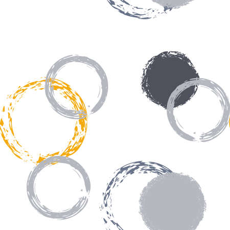 Black Brush Circle. Vector Seamless Pattern. Colorful Decor. White Abstract Background With Watercolor Fall Chaotic Shapes. Trend Vintage Giftwrap. Chalk Brush Rounds, Confetti.のイラスト素材