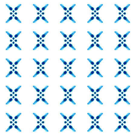 Traditional Art. Hand Drawn Painted. Pagan, Northern, Russian, Celtic Seamless Pattern. Geo Surface. Summer Fabric. Blue, Cyan, Art. Stripes Texture.の写真素材