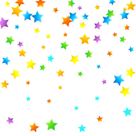 Rainbow Festive Confetti. Carnival Template. Colorful Star Falling. Beautiful Holidays Party. Little Tiny Multicolor Sprockets on White Background. Bright Vector Illustration.のイラスト素材