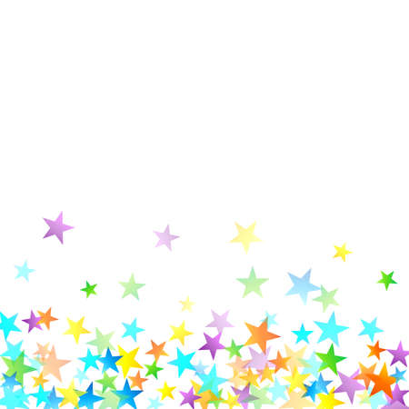 Rainbow Festive Confetti. Carnival Template. Colorful Star Falling. Beautiful Holidays Party. Little Tiny Multicolor Sprockets on White Background. Bright Vector Illustration.のイラスト素材