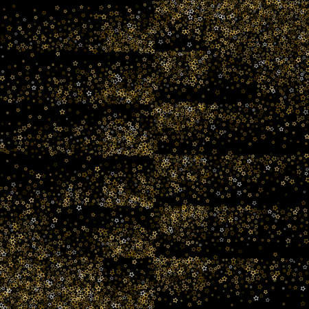 Gold Glitter Stars. Luxury Shiny Confetti. Scattered little sparkle. Flash glow silver element. Random magic tiny light. Stellar fall black background. New Year, Christmas Vector illustration.のイラスト素材