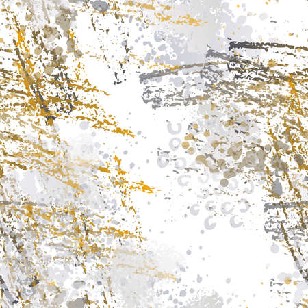 Spray Seamless Pattern. Fashion Concept. Distress Print. Black, Gold Illustration. Summer Surface Textile. Ink Stains. Spray Paint. Splash Blots. Artistic Creative Vector Background.のイラスト素材
