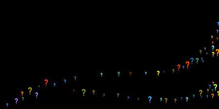 Question marks scattered on black background. Quiz, doubt, poll, survey, faq, interrogation, query...