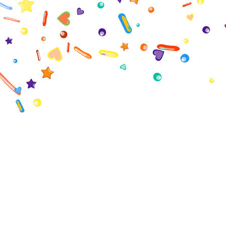 Sprinkles grainy. Cupcake donuts, dessert, sugar, bakery background. Sweet confetti on white chocolate glaze background. Vector Illustration sprinkles holiday designs, party, birthday, invitation.のイラスト素材