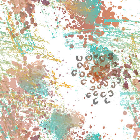 Stains Seamless Pattern. Fashion Concept. Distress Print. Ochra, Sepia Illustration. Trending Surface Textile. Ink Stains. Spray Paint. Splash Blots. Artistic Creative Vector Background.のイラスト素材