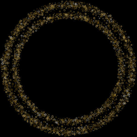 Gold Glitter Stars. Luxury Shiny Confetti. Scattered little sparkle. Flash glow silver element. Random magic tiny light. Stellar fall black background. New Year, Christmas Vector illustration.のイラスト素材
