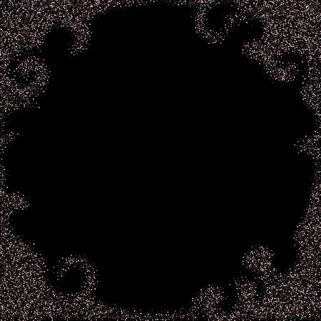 Rose, pink stars. Sprocket, shiny confetti. Scattered little sparkling glitter balls circles. Random stellar falling on black background. New Year Christmas background. Vector illustration.のイラスト素材