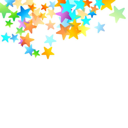 Rainbow Festive Confetti. Carnival Template. Colorful Star Falling. Beautiful Holidays Party. Little Tiny Multicolor Sprockets on White Background. Bright Vector Illustration.のイラスト素材