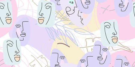 Face line pattern. Abstract drawing seamless pattern. Vector Modern minimal art. Graphics contour...