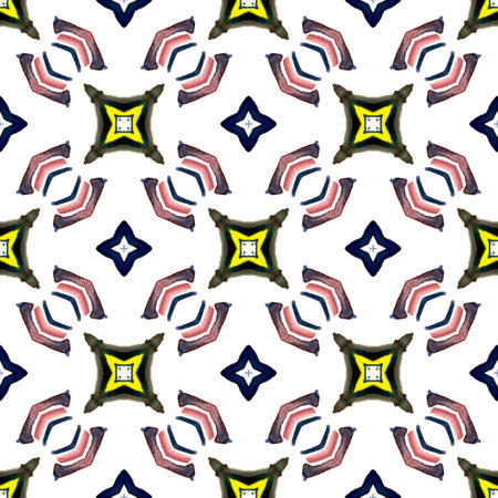 Geo Surface. Endless Repeat Painting. Islam, Orient, Spanish, Talavera Ornament. Geo Art. Native Traditional Canvas. Brown, Yellow Print. Medallion Texture.の写真素材