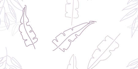 Tropical Leaf. Modern Motif. Pastel One Line Drawing. Jungle Print. Foliage Summer Seamless Pattern. Trending Greenery Vector Background. Artistic Botanical Surface. Abstract Plant Texture For Fashionのイラスト素材