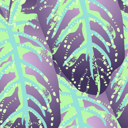 Tropical Leaf. Modern Motif. Jungle Print. Foliage Summer Seamless Pattern. Trending Greenery Vector Background. Artistic Botanical Surface. Abstract Plant Texture For Fashion. Contrast Brush Drawing.のイラスト素材