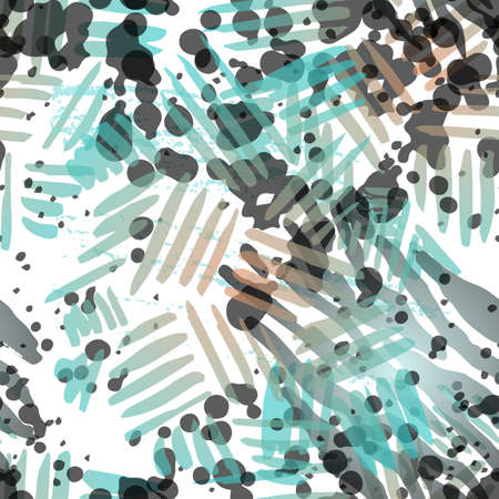 Blots Seamless Pattern. Fashion Concept. Distress Print. Blue, Green, Gray Illustration. Army...