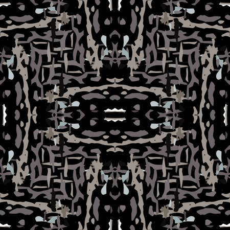 Batik, Hand Drawn. Paint Texture Seamless Pattern. Tribal Texture. Hand Drawn Painted. Black Gray...