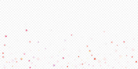Heart love vector background. Valentine frame. Pink hearts confetti. Scattered love symbols. Random falling heart shape on transparent background. Beautiful Invitation, Greeting Card Illustration.のイラスト素材