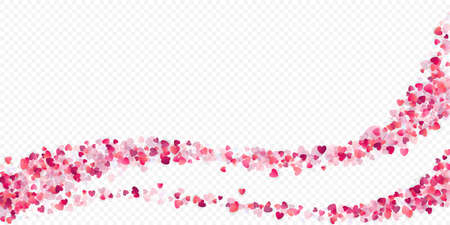 Heart love vector background. Valentine frame. Pink hearts confetti. Scattered love symbols. Random falling heart shape on transparent background. Beautiful Invitation, Greeting Card Illustration.のイラスト素材