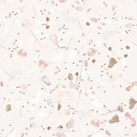 Terrazzo Texture Vector. Flooring Seamless Pattern. Floor Granite Textured. Stone, Rock, Marble Textile Background. Natural Pavement, Mosaic Template. Quartz, Pebble Tile. Design Interior Decor.のイラスト素材