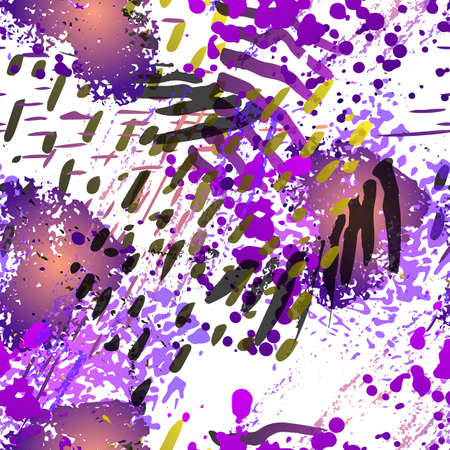 Stains Seamless Pattern. Fashion Concept. Distress Print. Pink, Purple Illustration. Trending Surface Textile. Ink Stains. Spray Paint. Splash Blots. Artistic Creative Vector Background.のイラスト素材