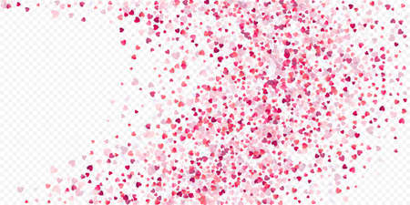Heart love vector background. Valentine frame. Pink hearts confetti. Scattered love symbols. Random falling heart shape on transparent background. Beautiful Invitation, Greeting Card Illustration.のイラスト素材