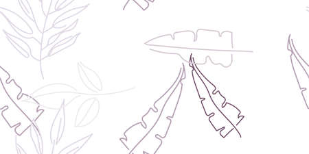 Tropical Leaf. Modern Motif. Pastel One Line Drawing. Jungle Print. Foliage Summer Seamless Pattern. Trending Greenery Vector Background. Artistic Botanical Surface. Abstract Plant Texture For Fashionのイラスト素材