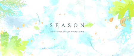Spring watercolor background. Vector hand drawing texture botanical leaves, flowers. Holiday abstract art design for spring season. Modern card, cover for wedding, invite. Pastel arts decoration.のイラスト素材